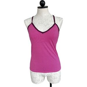 Carve Designs Catalina Striped Tankini Swim Top Pink Plum Shelf Bra Size Medium